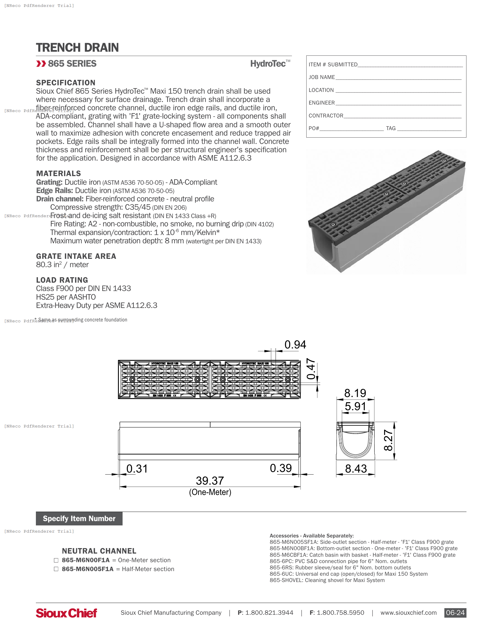 865 SERIES - HYDROTEC MAXI 150 F1 CLASS F900 - SPEC SHEET.PDF Specification Document